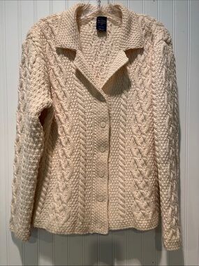 Paul James 100% Wool Cream  Chunky Cable-Knit Cardigan Size Medium